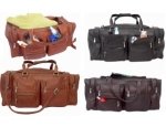 24 inch Leather Duffle Bag with Pockets