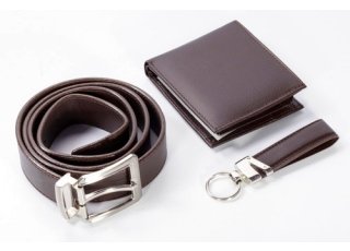 Leather Gift Set-Three- In- One ( Brown Leatherette Belt Set)